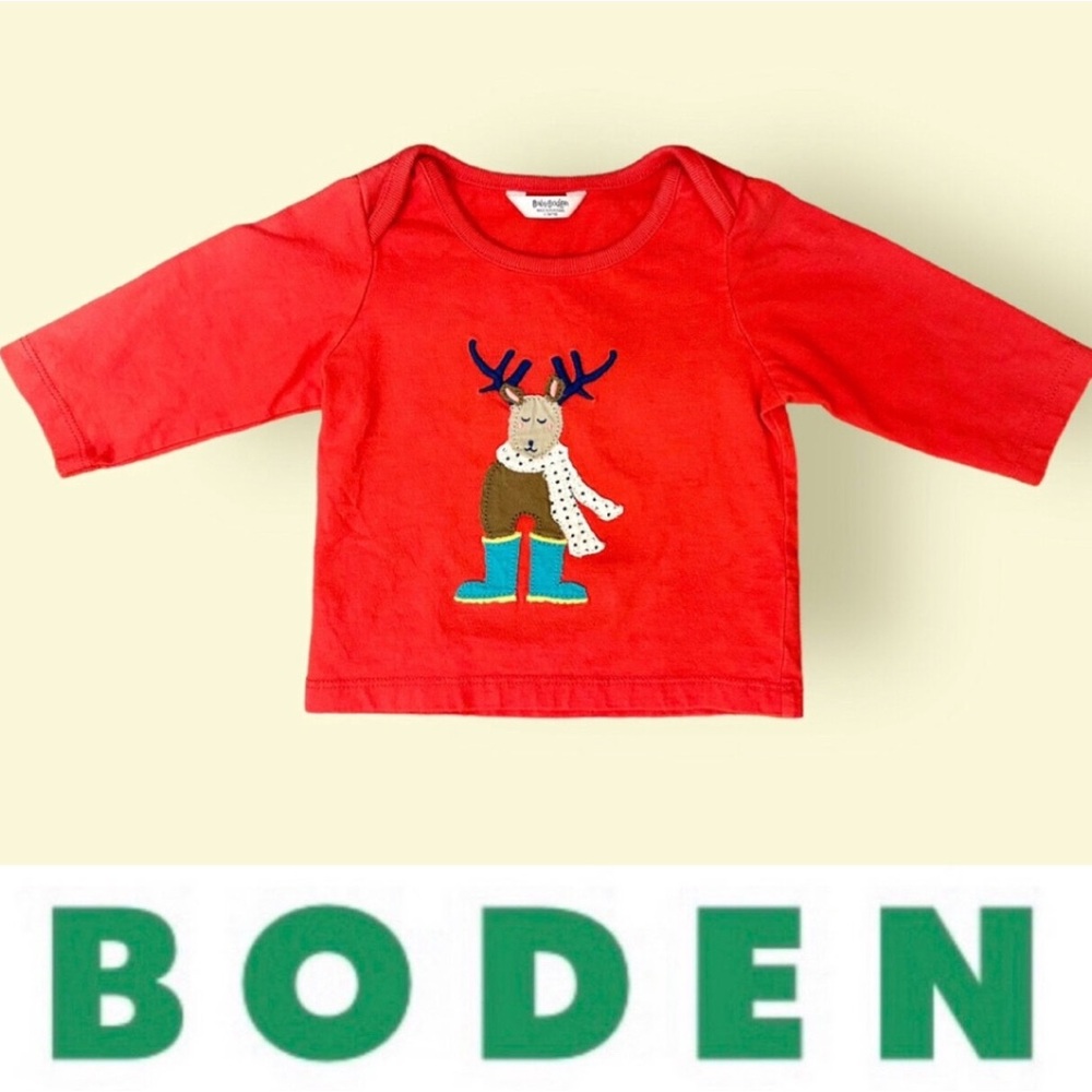 Baby‎ Boden Reindeer Appliqué Tee, Size 0-3 M, MSRP $28